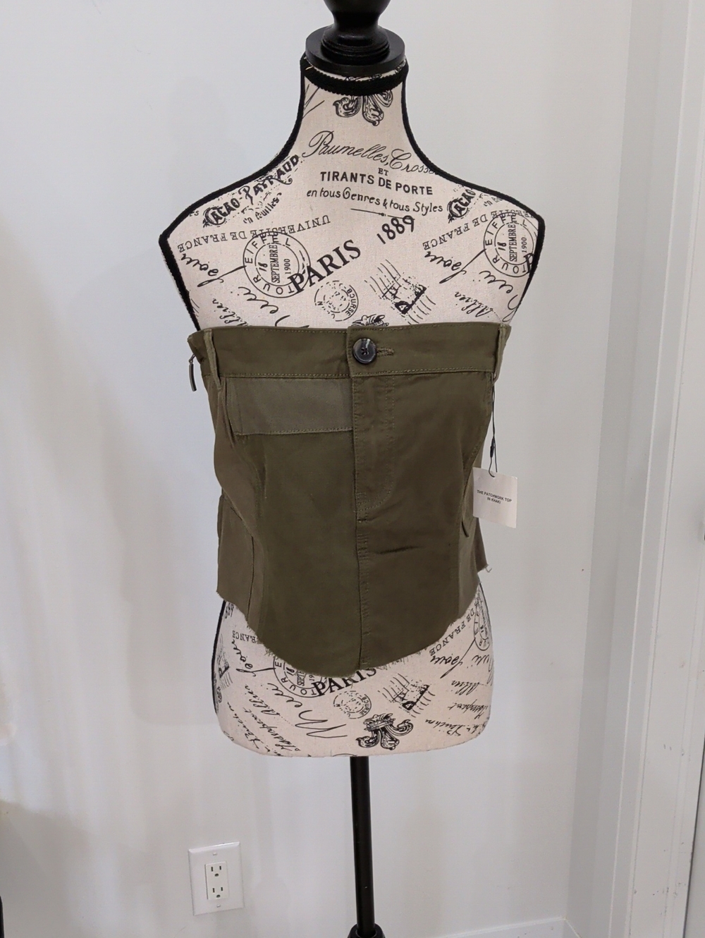 ZARA | Women's Olive Green Khaki Patchwork Strapless Cropped Top
